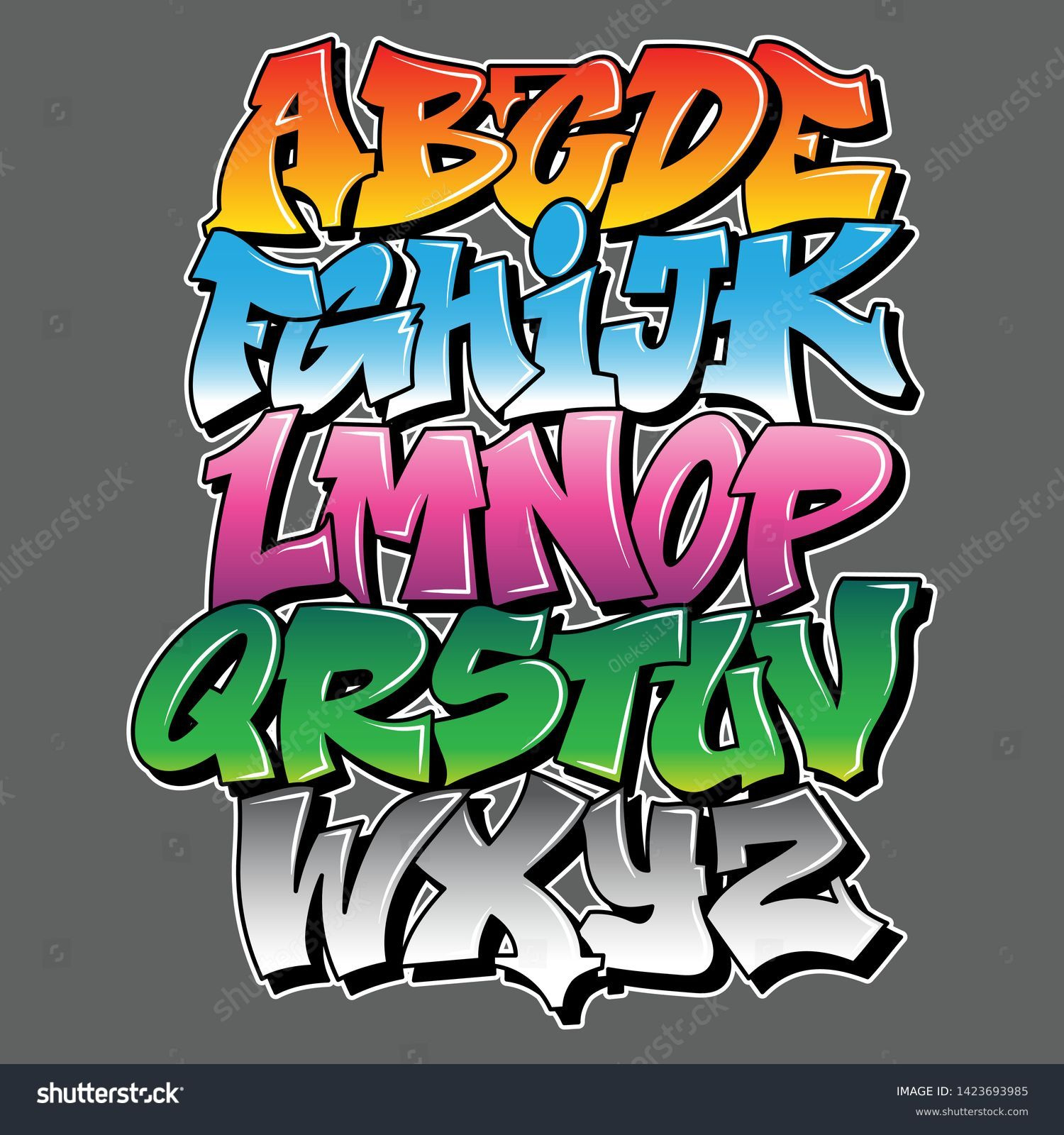 Alte Schule Graffiti Alphabet Dekorative Buchstaben: Stock intended for Graffiti Alphabet