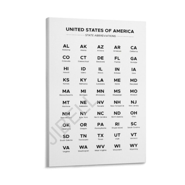 Printable List of State Abbreviations in Alphabetical Order
