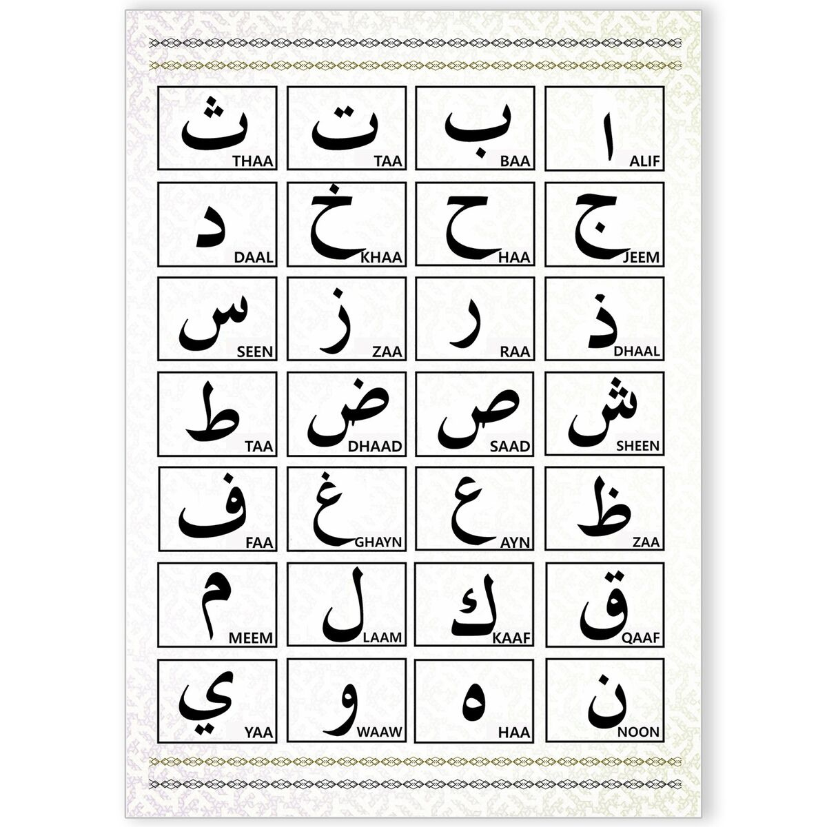 Arabic Alphabet Qaidah Alif Ba Poster Print For Children, Kids - A5 A4 A3 A2 A1 for Arabic Alphabet to Print