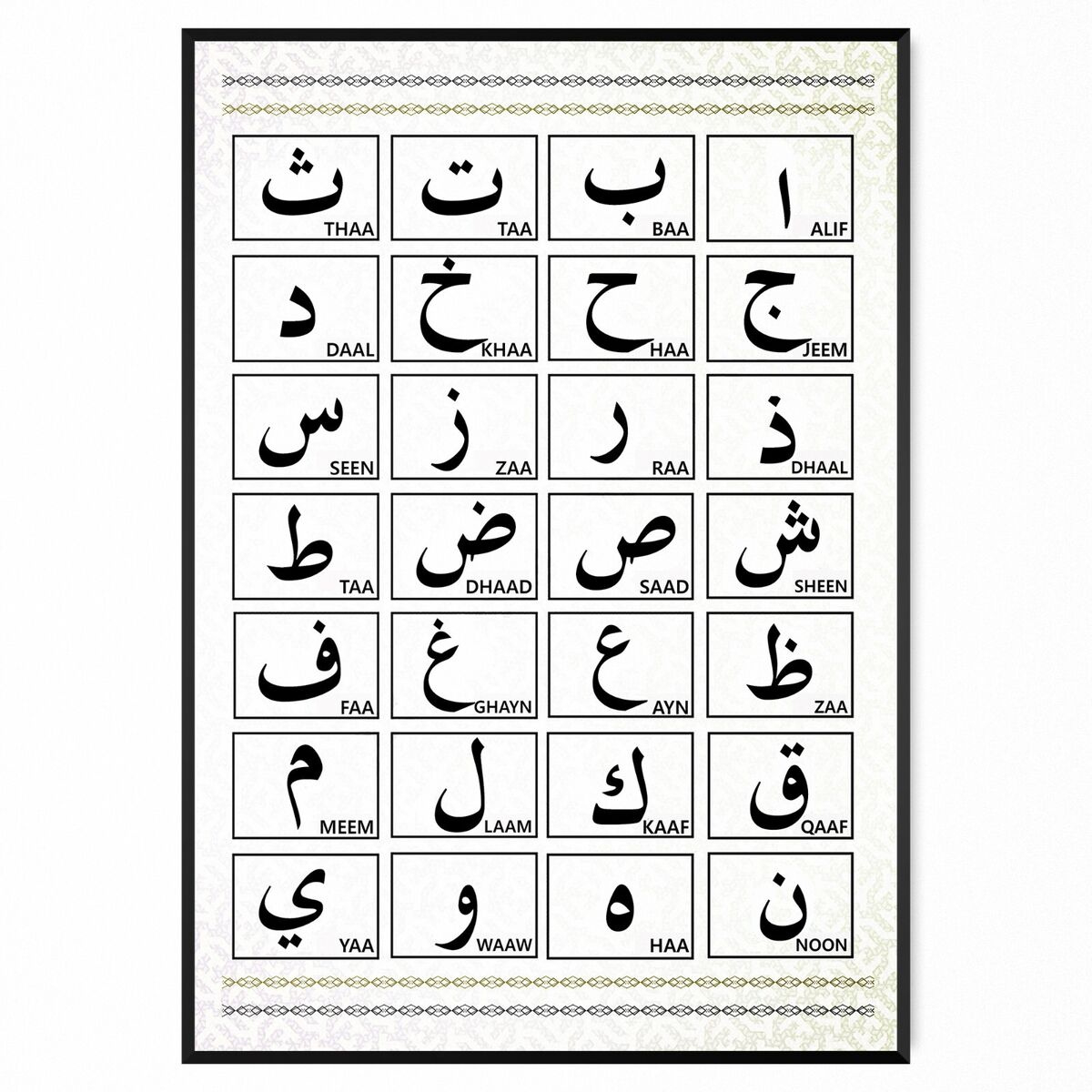 Arabic Alphabet Qaidah Alif Ba Poster Print For Children, Kids - A5 A4 A3 A2 A1 regarding Arabic Alphabet Chart Print