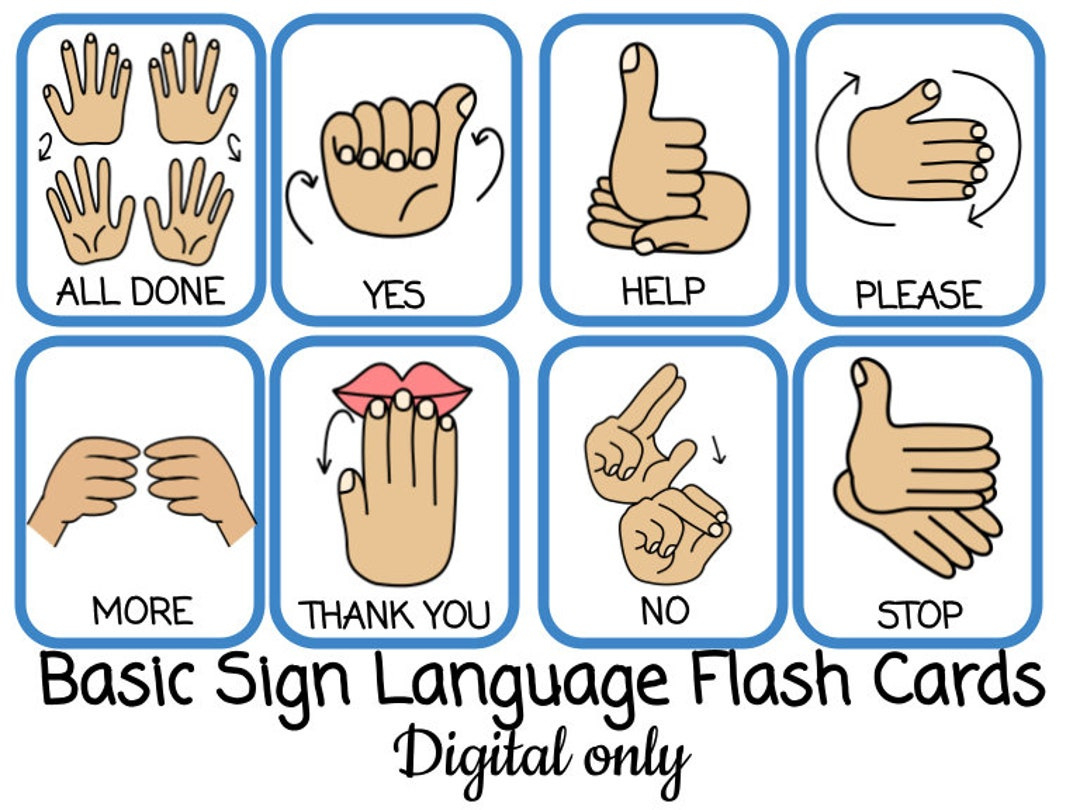 Basic Sign Language Digital Pack. 16 Sign Language Cards, Asl with Basic Sign Language