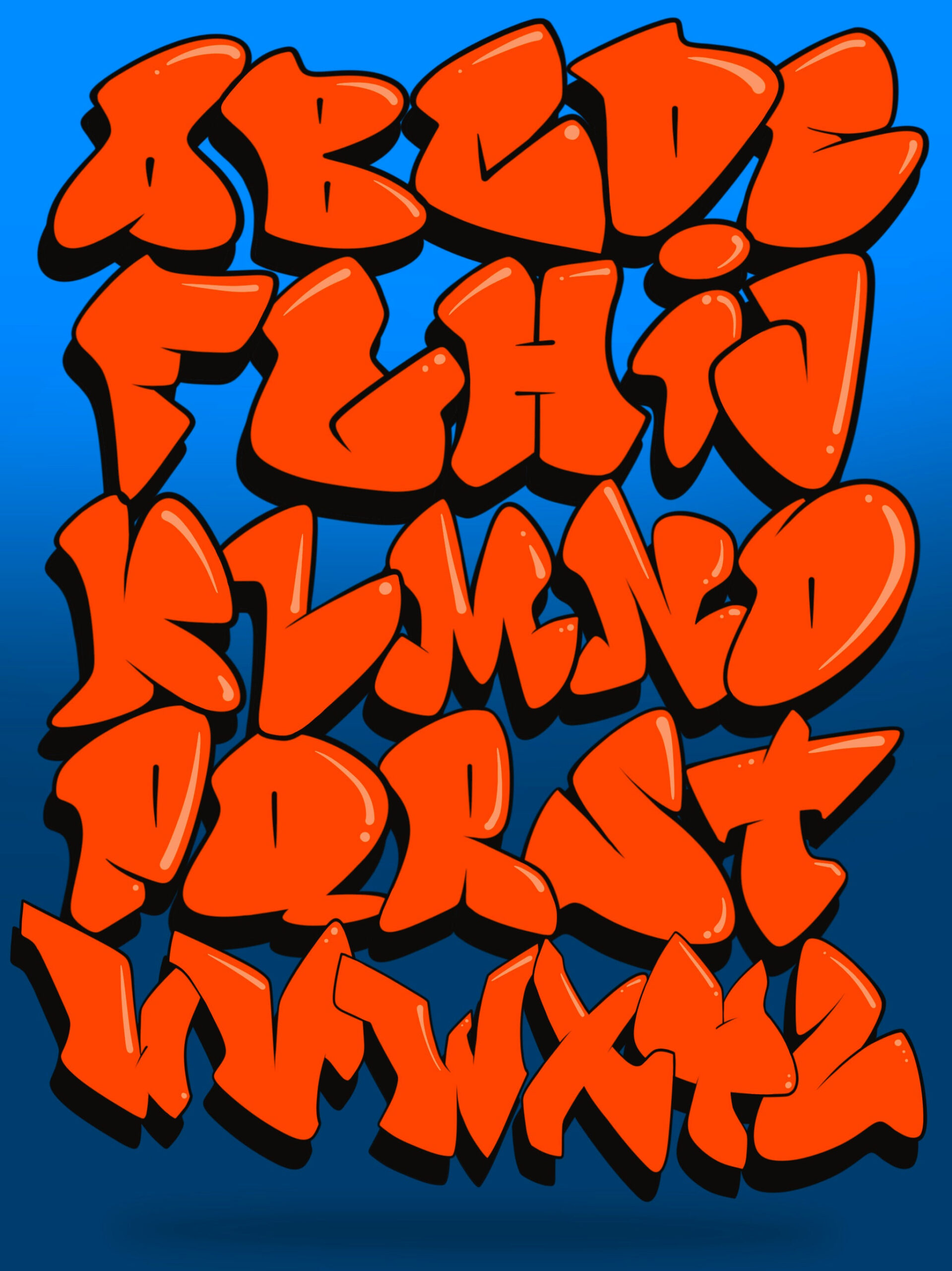 Bubble Letters Graffiti Alphabet Procreate Stempelset - Etsy.de for Graffiti Alphabet