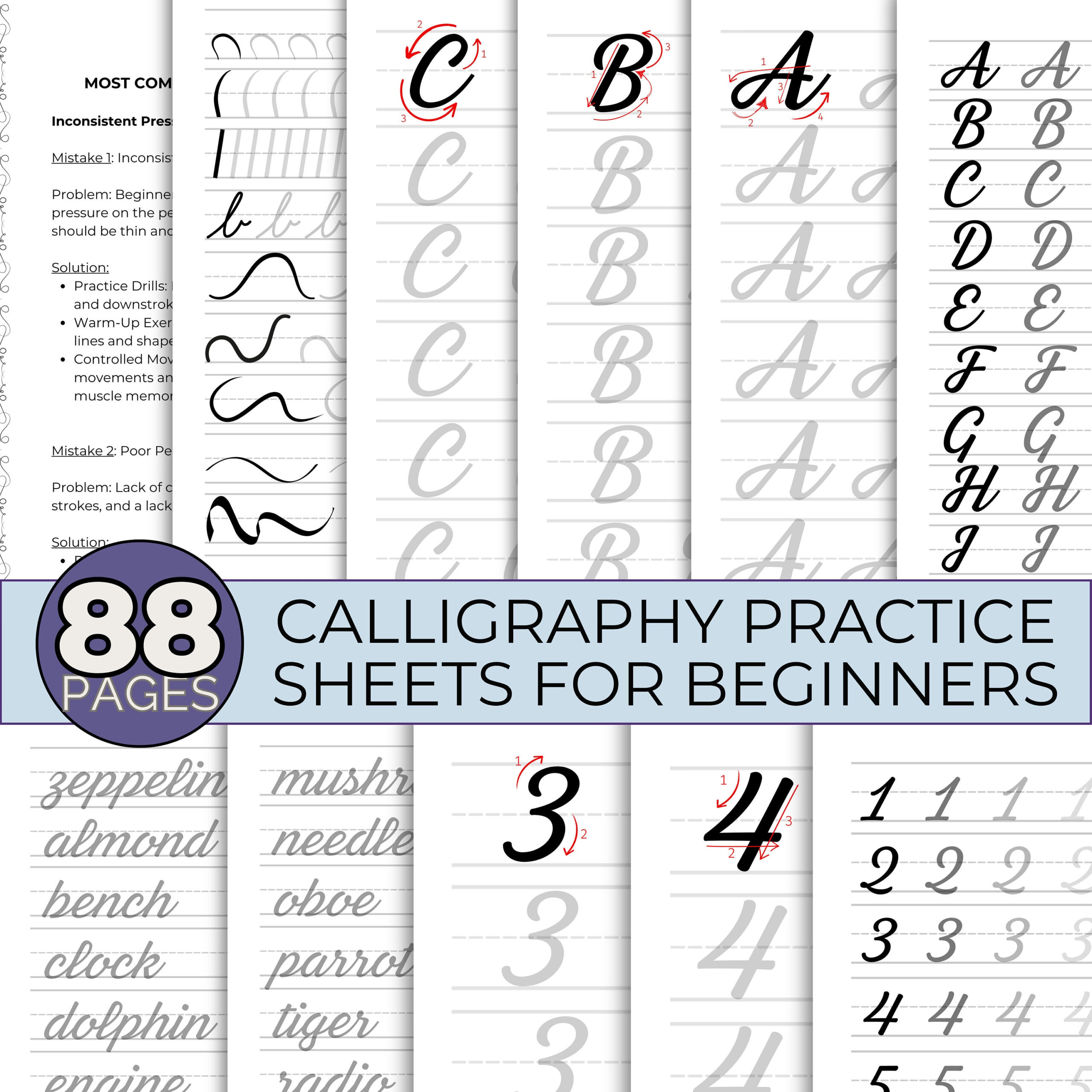 Calligraphy Practice Sheets, Printable Hand Lettering Worksheet for Full Alphabet Practice Sheets Calligraphy