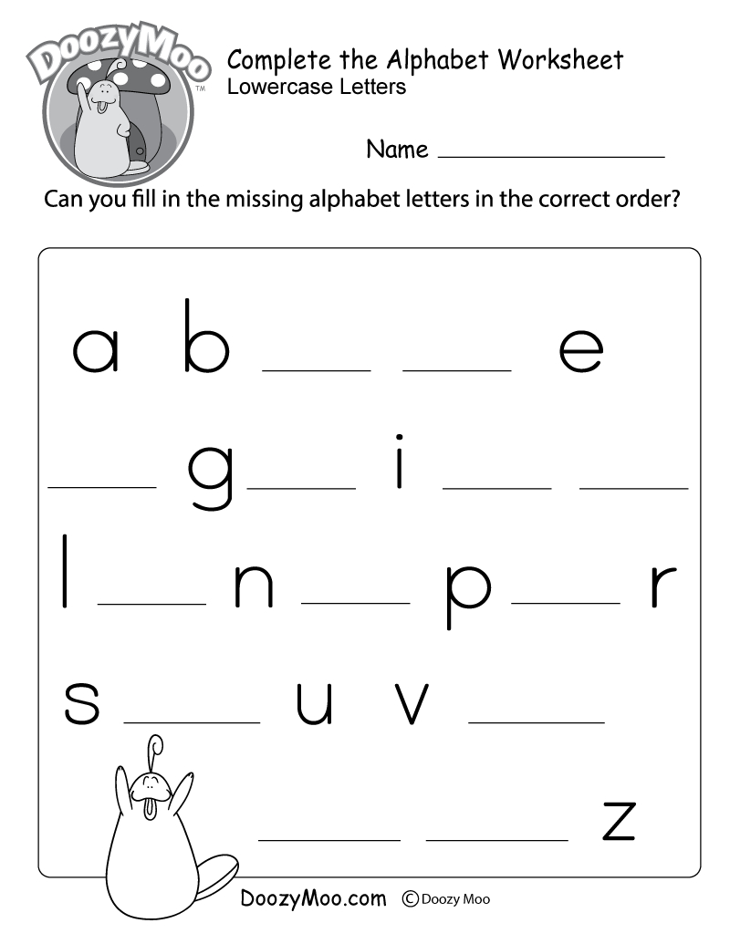 Complete The Alphabet Worksheet (Free Printable) - Doozy Moo within Free Printable Alphabet Worksheets Preschool