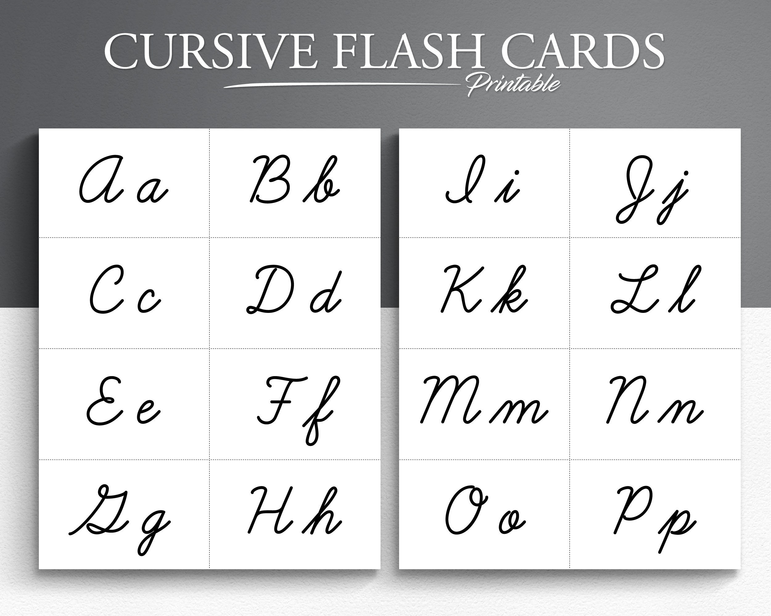 Cursive Alphabet Printable Flash Cards. Learn Cursive. Cursive for Printable Cursive Alphabet Flash Cards
