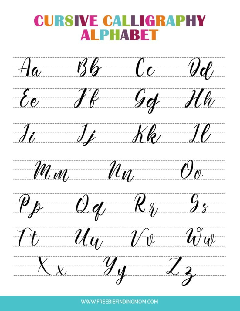Cursive Calligraphy Alphabet Letter Printables throughout Free Printable Calligraphy Alphabet Chart