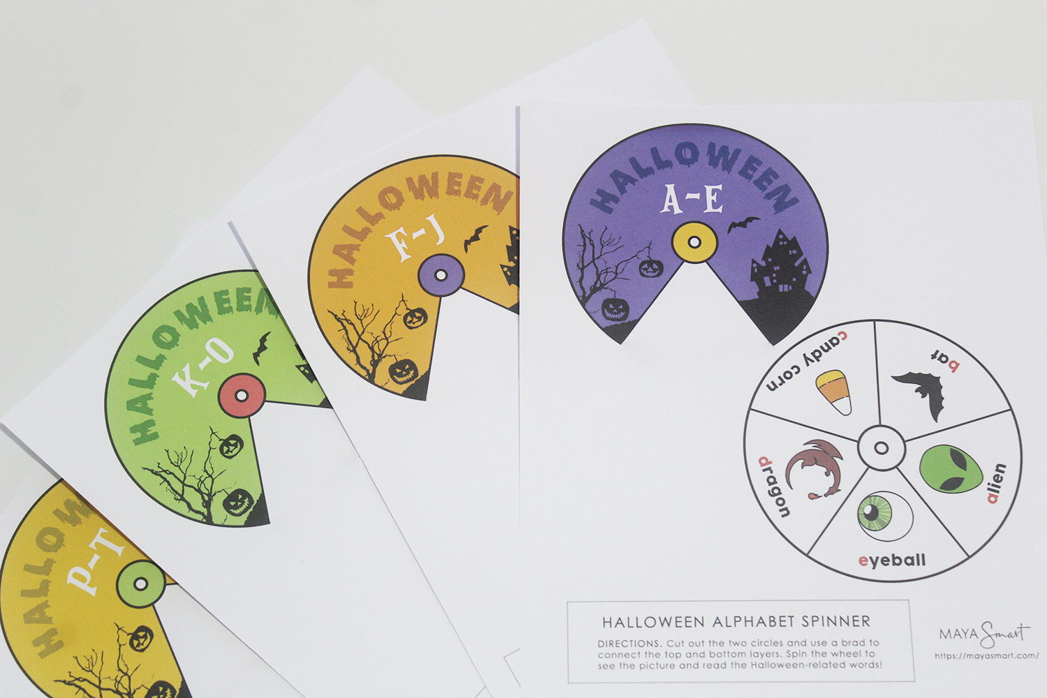 Diy Halloween Alphabet Spinner For Kids—With Free Printable with Printable Alphabet Spinners Free