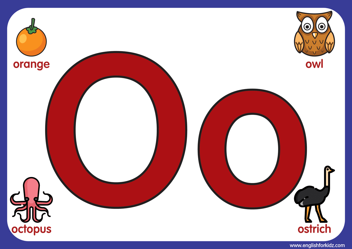 English For Kids Stepstep: Letter O Worksheets, Flash Cards with Printable Alphabet Letters O