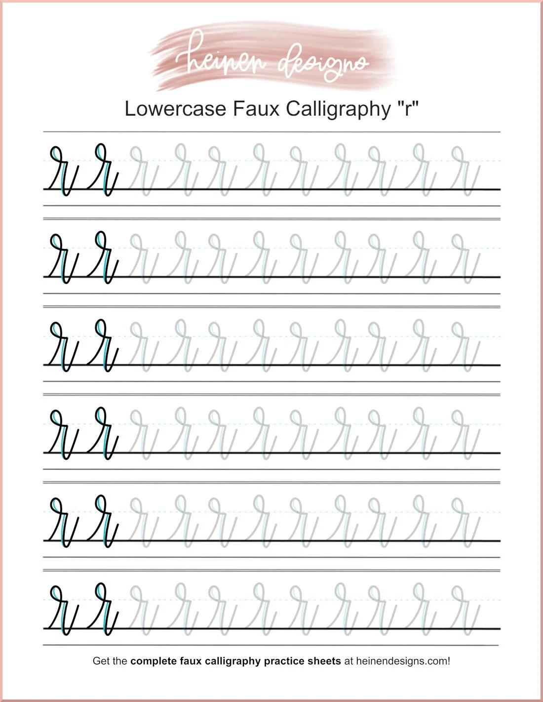 Faux Calligraphy Letter R Practice Sheet - Free Download throughout Calligraphy Alphabet Practice Sheets