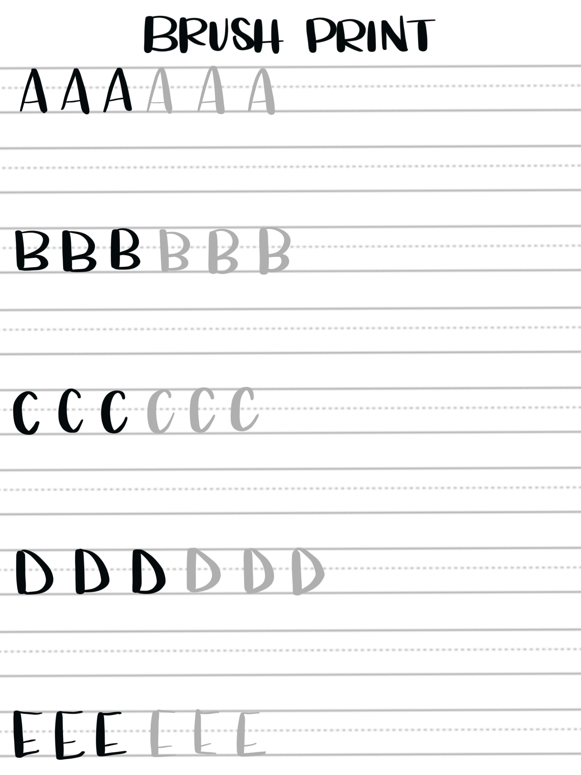Free Brush Lettering Practice Pages: Uppercase Print Alphabet pertaining to Calligraphy Alphabet Practice Sheets