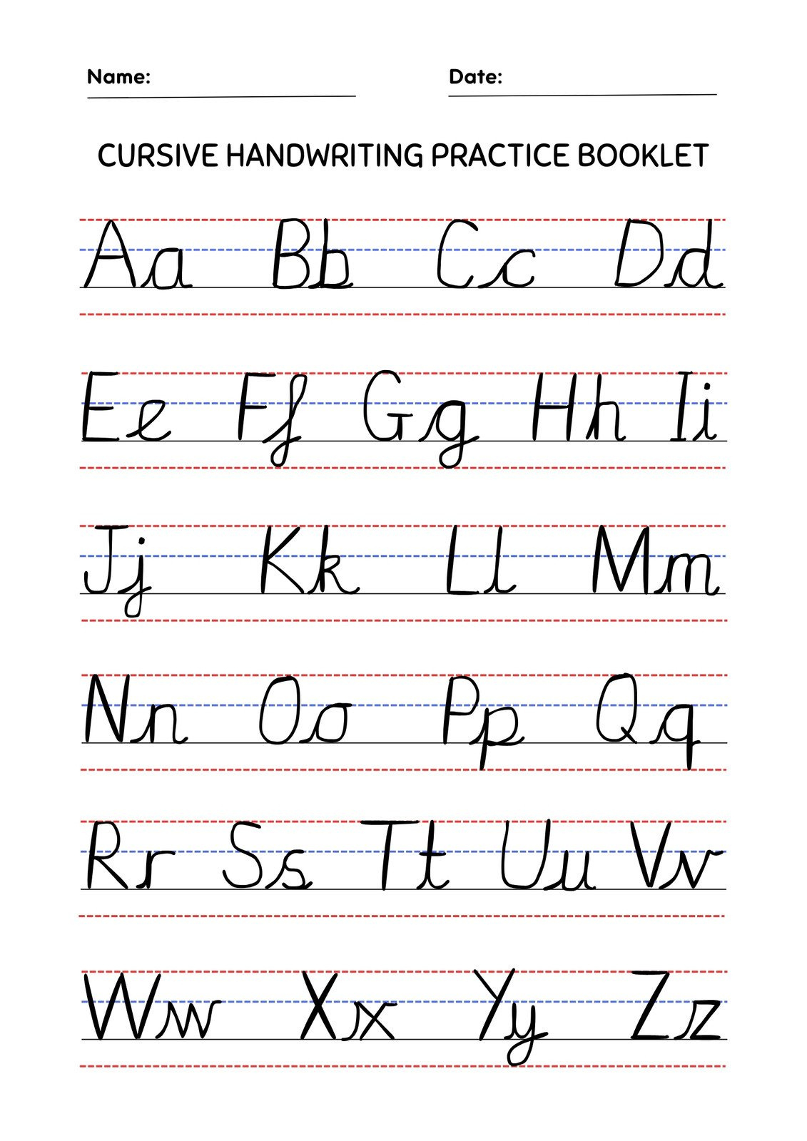 Free Printable Cursive Writing Worksheet Templates | Canva with Free Printable Tracing Cursive Alphabet Worksheets