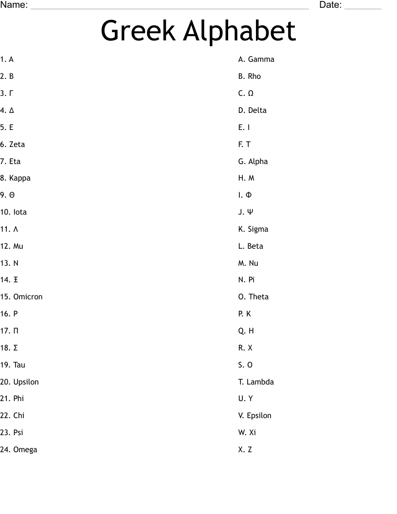Greek Alphabet Worksheet - Wordmint for Greek Alphabet Quiz Printable