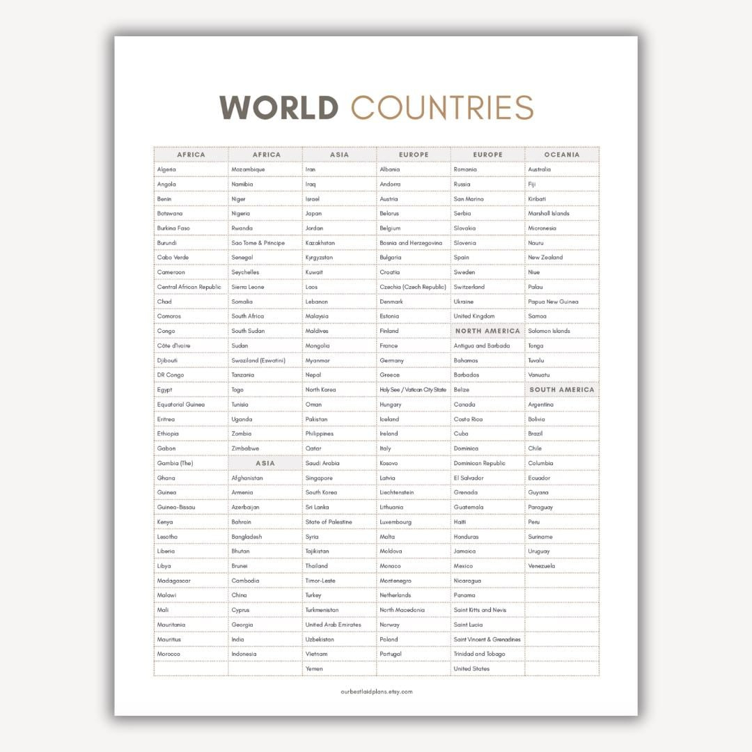 List Of Countries Of The World Countries List World Countries List throughout Printable List Of Countries Of The World