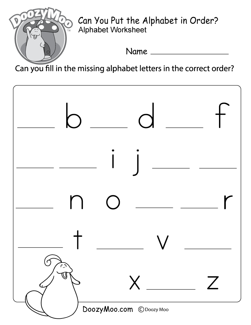 Missing Letter Worksheets (Free Printables) - Doozy Moo within Alphabet Out of Order Printable