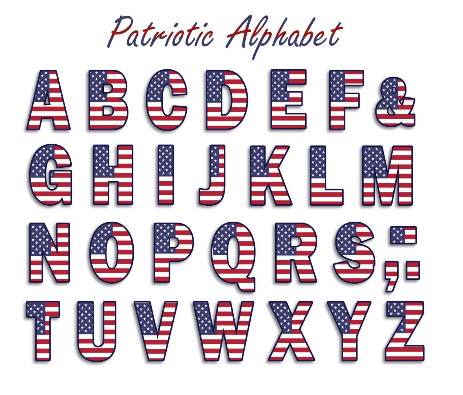 Patriotic Alphabet - Rot Weiß Blau - Sterne Streifen - Instant for Patriotic Alphabet Letters Printable