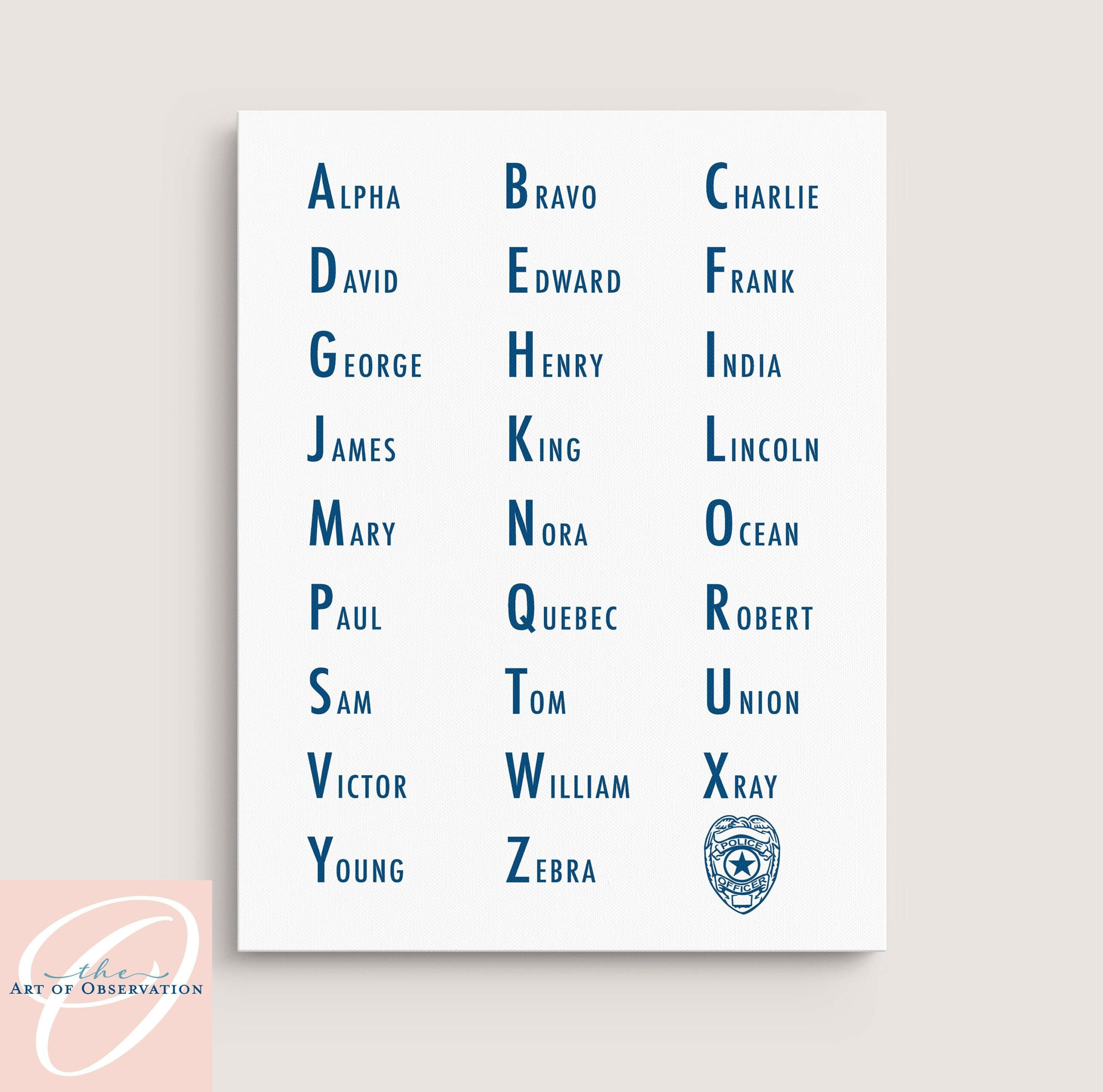 Police Phonetic Alphabet Print Or Canvas Alphabet Sign Kids Abc in Police Phonetic Alphabet