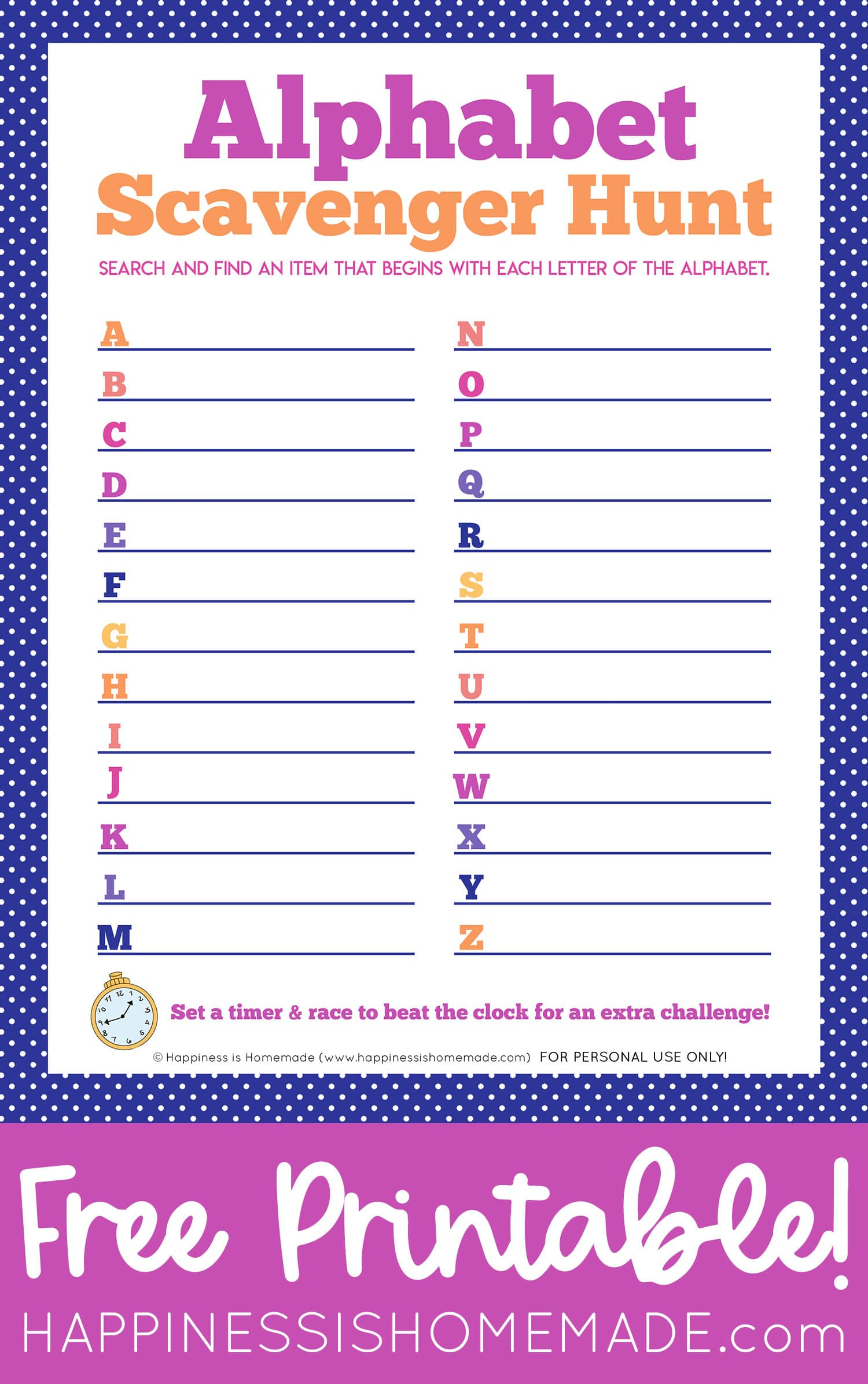 Printable Alphabet Scavenger Hunt - Happiness Is Homemade pertaining to Alphabet Scavenger Hunt Free Printable