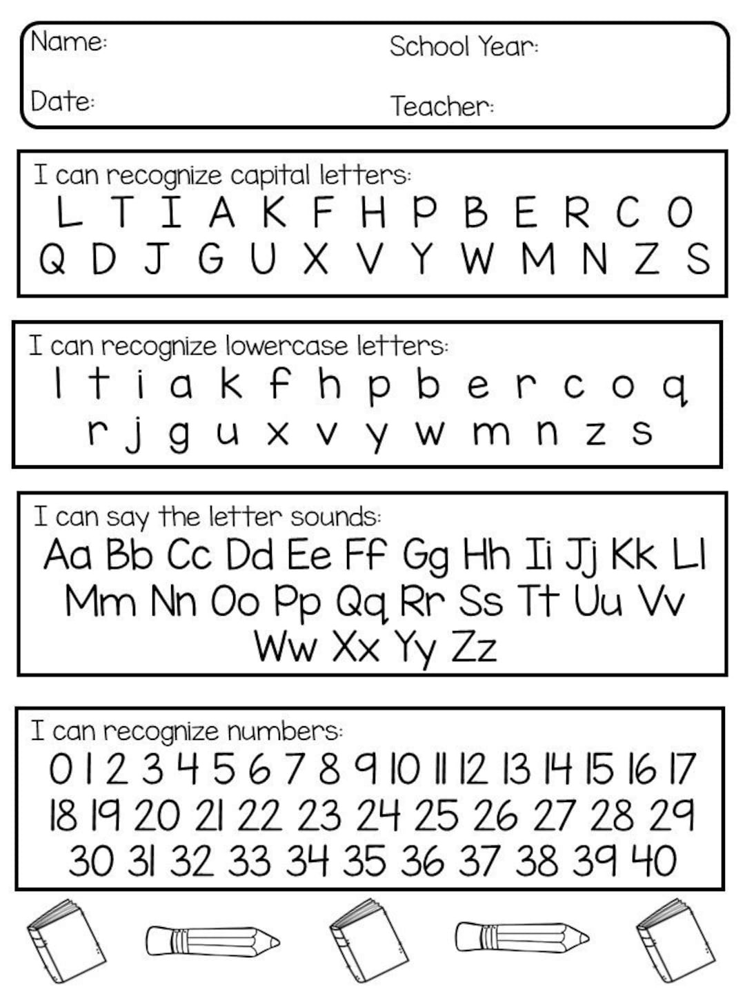 Printable Kindergarten Assessment Worksheets. - Etsy for Kindergarten Alphabet Assessment Printable