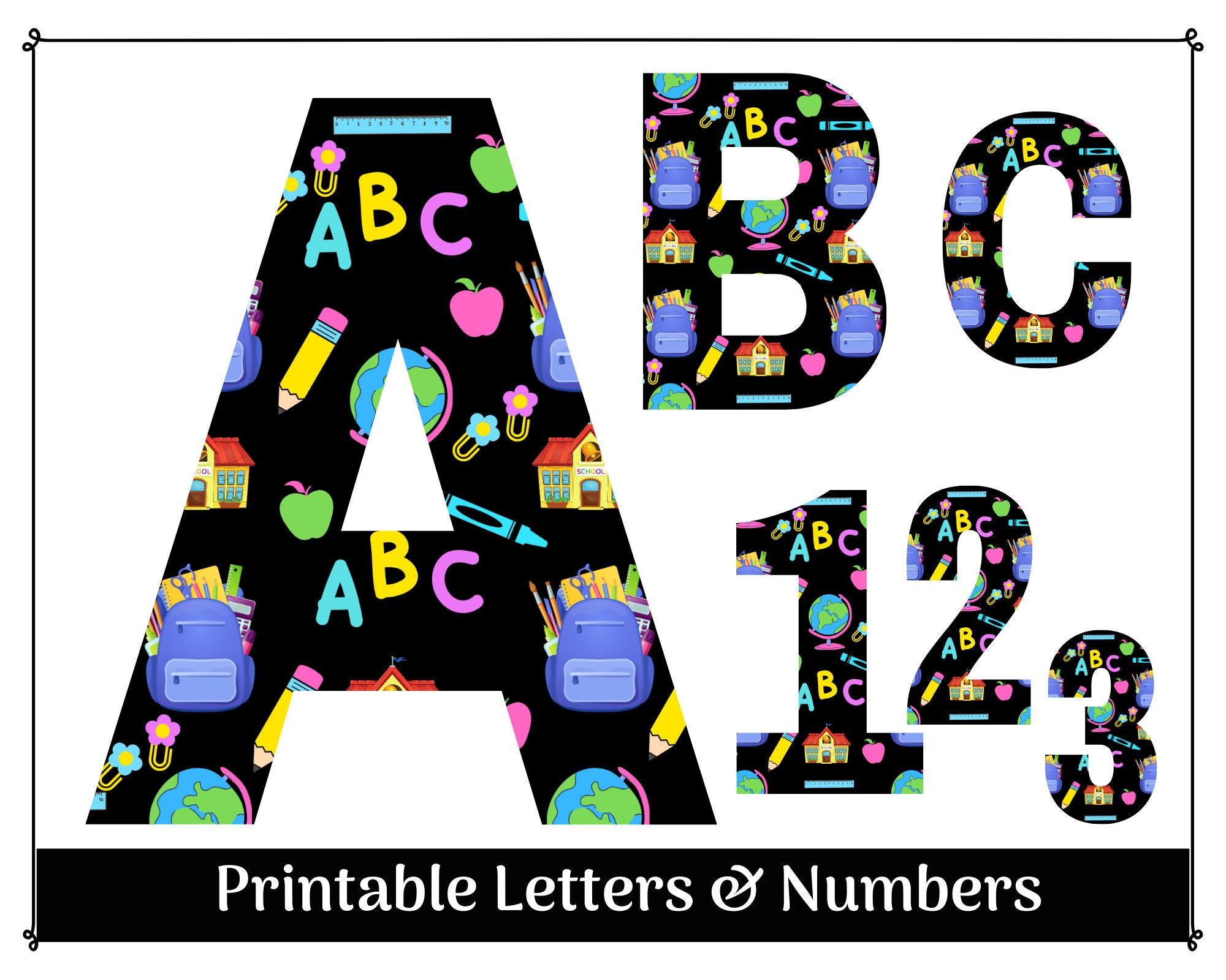 School Themed Printable Alphabet Letters A-Z, Numbers 0-9 | Banner pertaining to Printable Alphabet Letters For Display