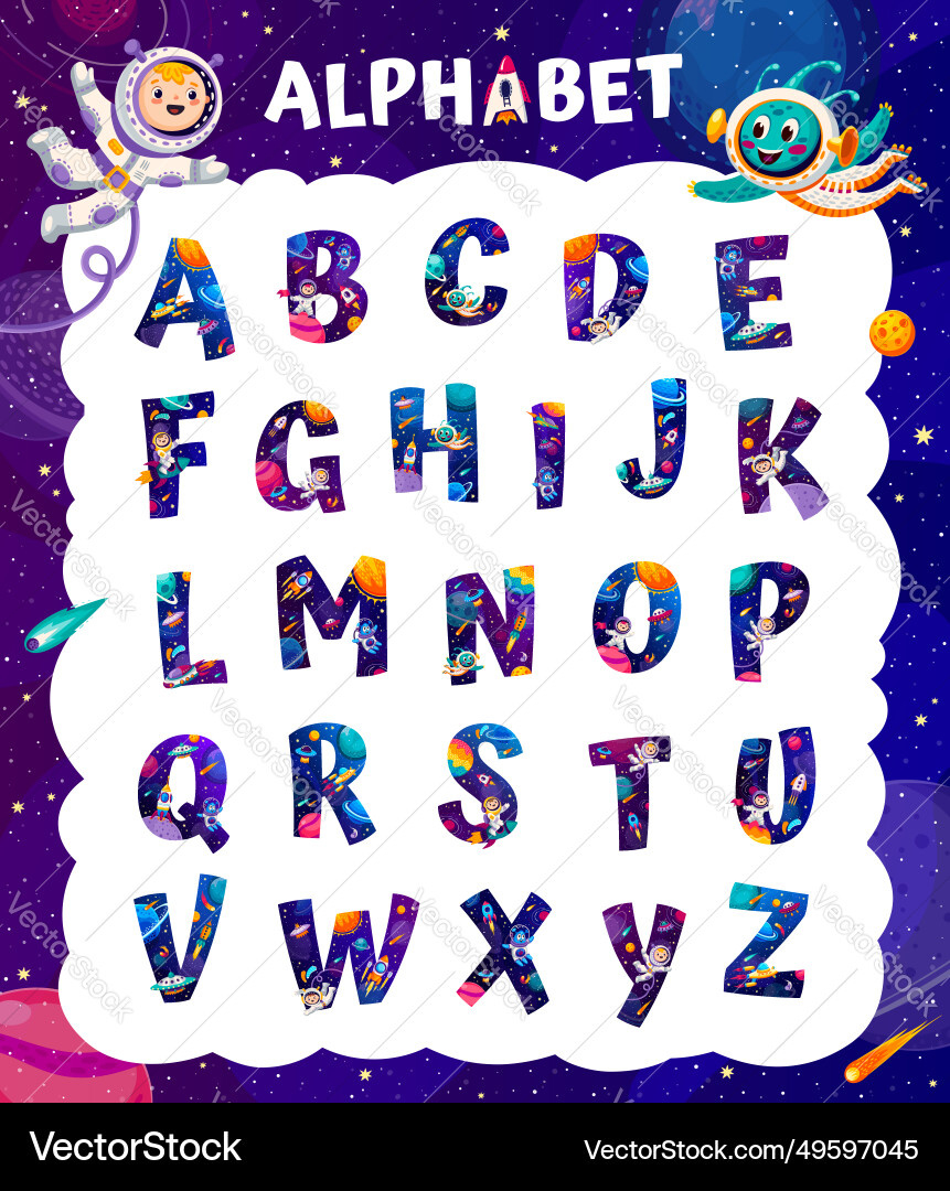 Space Alphabet &amp;amp; Galaxy Font Royalty Free Vector Image in Printable Space Alphabet Letters