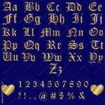 Stock Vektorgrafik „Old English Gold Alphabet Letters And Numbers Throughout Old English Letters
