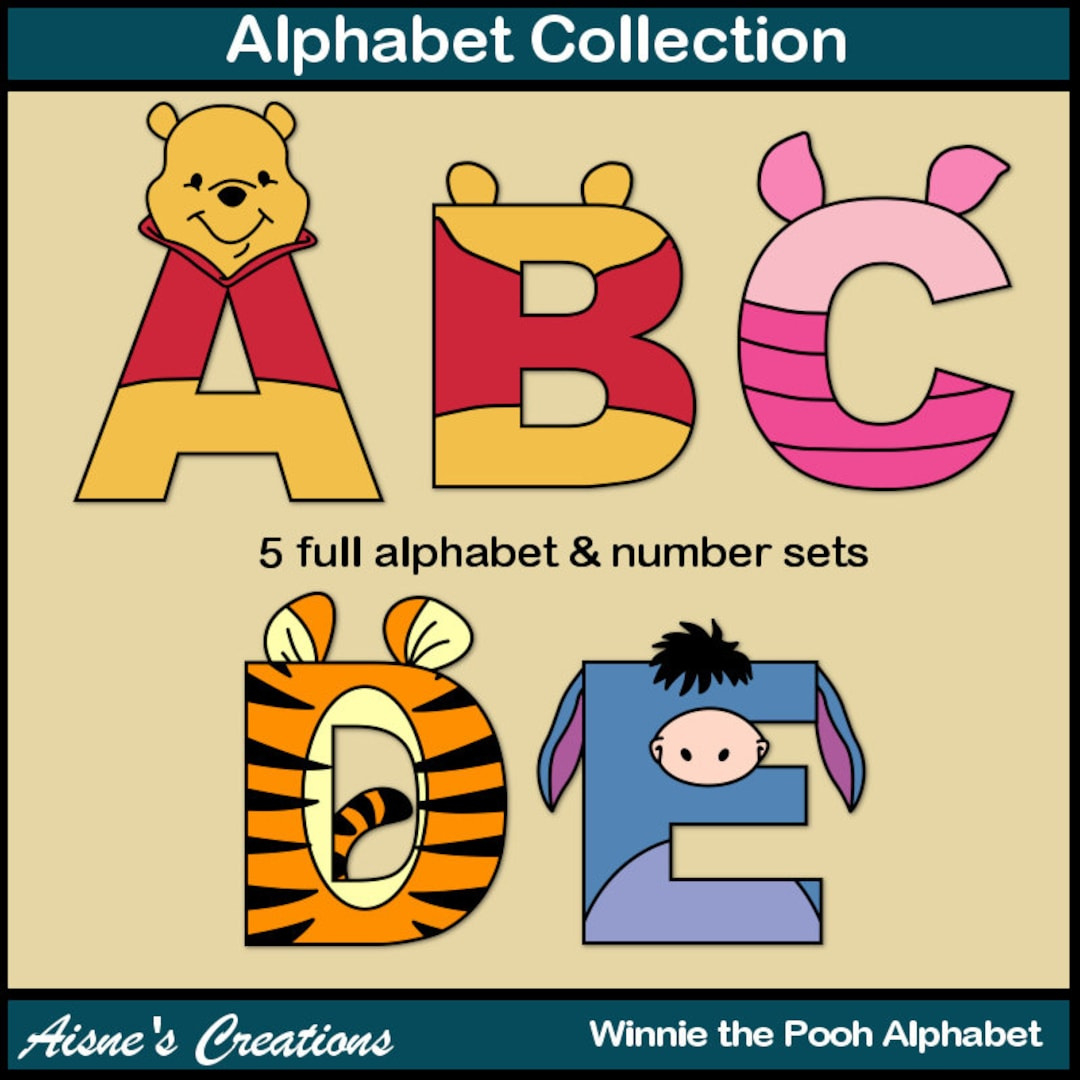 Winnie The Pooh Alphabet Letters &amp;amp; Numbers Clip Art Graphics - Etsy Australia pertaining to Printable Winnie The Pooh Alphabet Letters