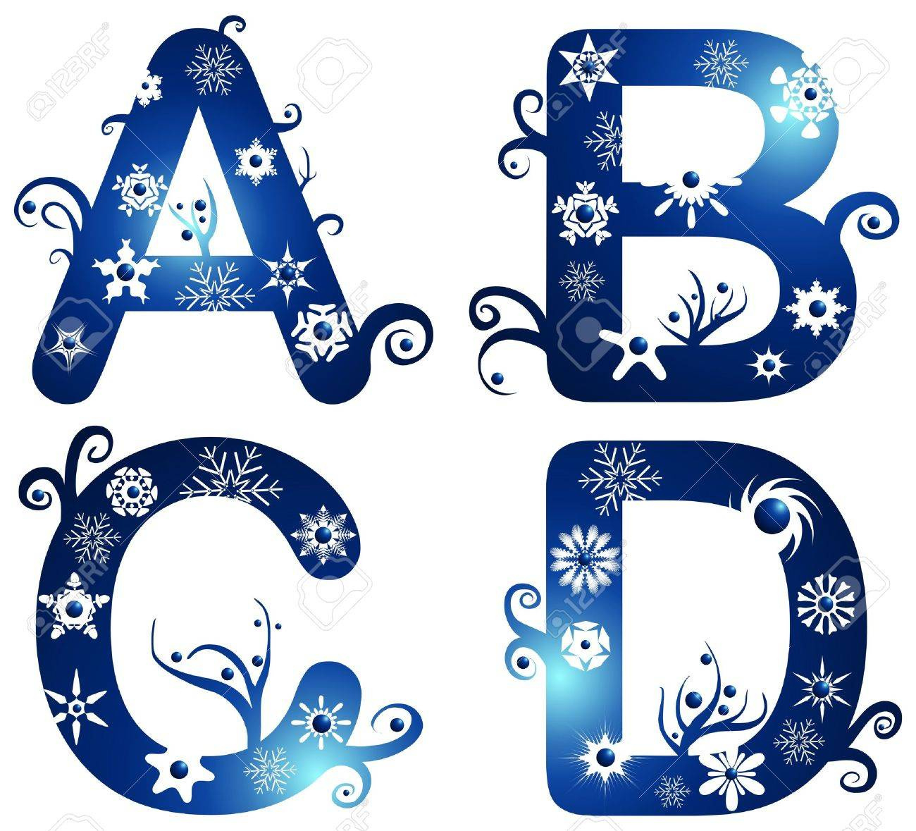Winter Alphabet Set Letters A - D Royalty Free Svg, Cliparts with Printable Winter Alphabet Letters