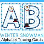 Winter Snowman Alphabet Tracing Cards Uppercase Toddler Preschool Within Printable Winter Alphabet Letters